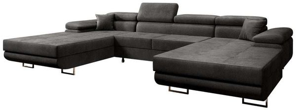 Designer Sofa Calvera U mit Schlaf- und Klappfunktion (Samt) Anthrazit Samt