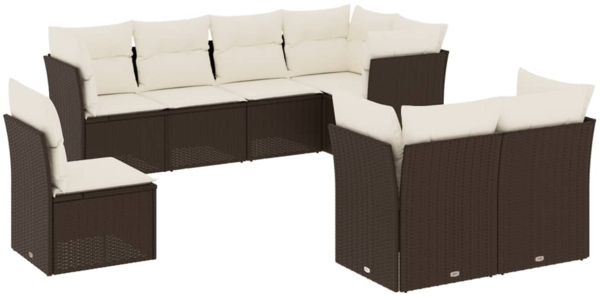 vidaXL 8-tlg. Garten-Sofagarnitur mit Kissen Braun Poly Rattan 3217933