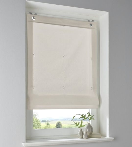 Kutti Raffrollo Stig Raffrollo, mit Hakenaufhängung, ohne Bohren, freihängend, Baumwolle weiß blickdicht Schnurzug