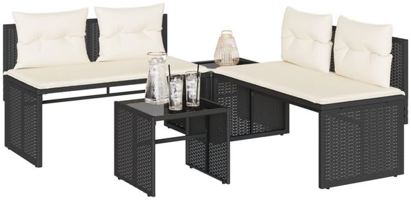 vidaXL 4-tlg. Garten-Sofagarnitur mit Kissen Schwarz Poly Rattan 4003878
