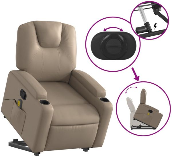 vidaXL Massagesessel mit Aufstehhilfe Cappuccino-Braun Kunstleder 3204443 Bild 6