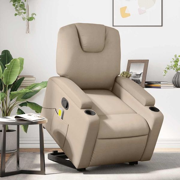 vidaXL Massagesessel mit Aufstehhilfe Cappuccino-Braun Kunstleder 3204443