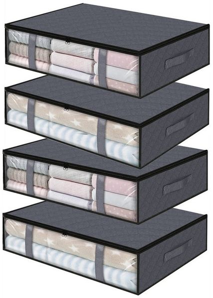 TUWENA Unterbettkommode 4 Pack Unterbettkommoden mit Sichtfenster, Faltbare Kleiderbeutel