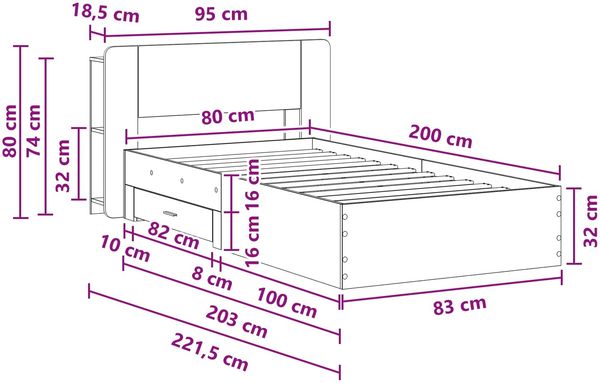 vidaXL Bettgestell mit Stauraum mit Kopfteil Artisan-Eiche 80 x 200 cm 3433702 Bild 10