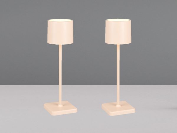 2er SET Akku LED Tischlampen kabellos für Innen & Außen, Beige - H: 38cm