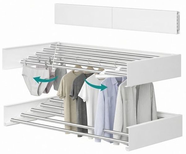 SONGMICS Wandtrockner ausziehbar, klappbarer Wäschetrockner mit 5 Stangen, platzsparend für innen und außen, 80 cm, weiß