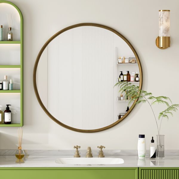 Wandspiegel Ø 80 cm rund in Bronze – Metallrahmen für Bad, Flur und Wohnzimmer