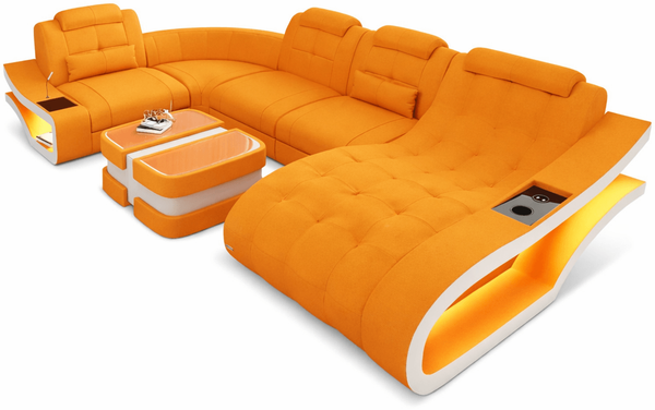 Stoff Wohnlandschaft Modell U Form - Mikrofaserstoff - apricot-weiß - Rechts