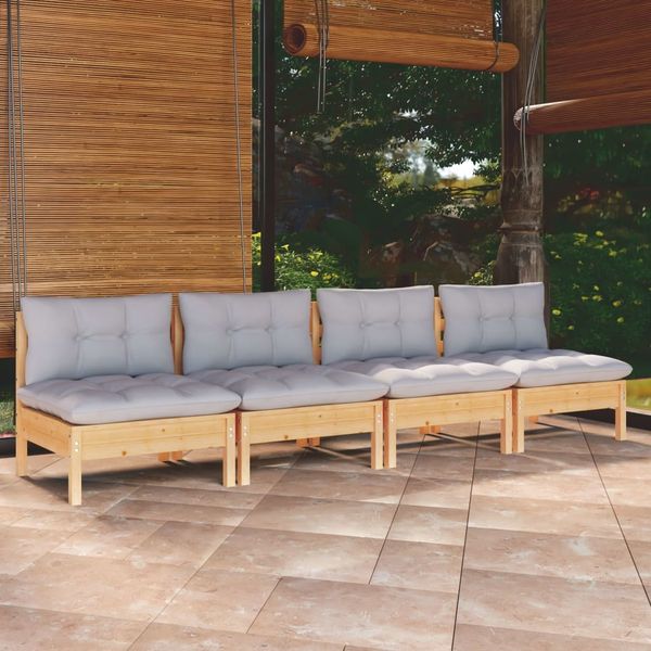 vidaXL 4-Sitzer-Gartensofa mit Grauen Kissen Massivholz Kiefer 3096123
