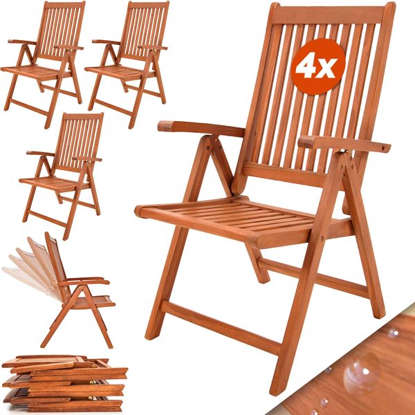 Casaria 'Vanamo' Gartenstuhl-Set 4-tlg., 5-fach verstellbare Rückenlehne, Eukalyptusholz FSC®-zertifiziert, 106 x 55 x 70 cm