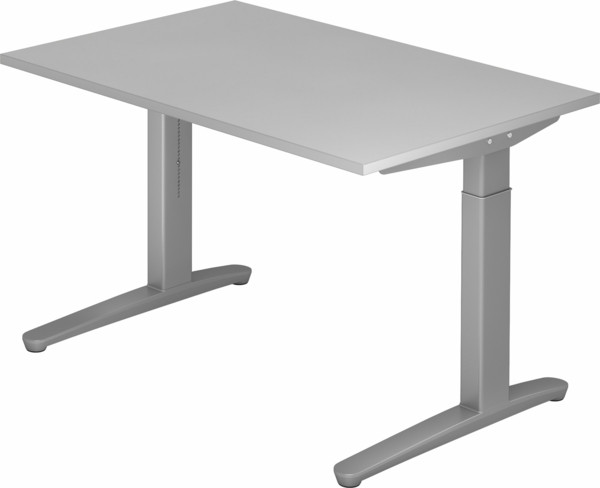 bümö manuell höhenverstellbarer Schreibtisch 120x80 in weiß, Gestell in silber - PC Tisch höhenverstellbar & klein, höhenverstellbarer Tisch Büro, kleiner Computertisch verstellbar, X12-5-SS