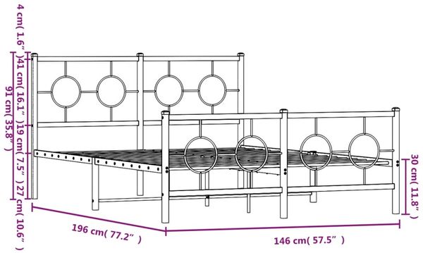 vidaXL Bettgestell mit Kopf- und Fußteil Metall Weiß 140x190 cm 376293 Bild 10