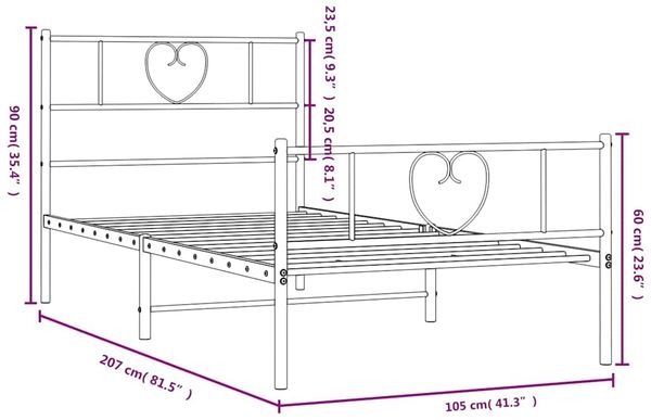 vidaXL Bettgestell mit Kopf- und Fußteil Metall Schwarz 100x200 cm 355476 Bild 10