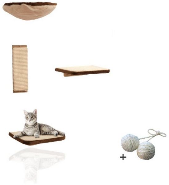 Rohrschneider Katzen-Kletterwand Vierteilige Wandelemente Katzenmöbel Wandmontage Katzen Wandpark, verschiedene Farben