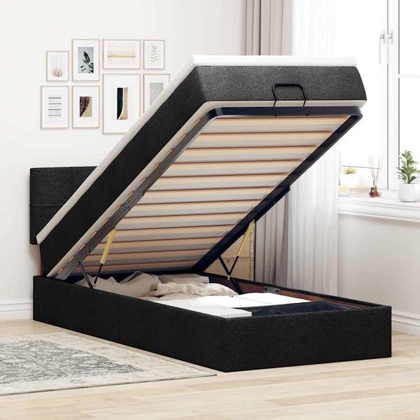 vidaXL Ottoman-Bett mit Matratze & LEDs Schwarz 100x200 cm Stoff 3312286