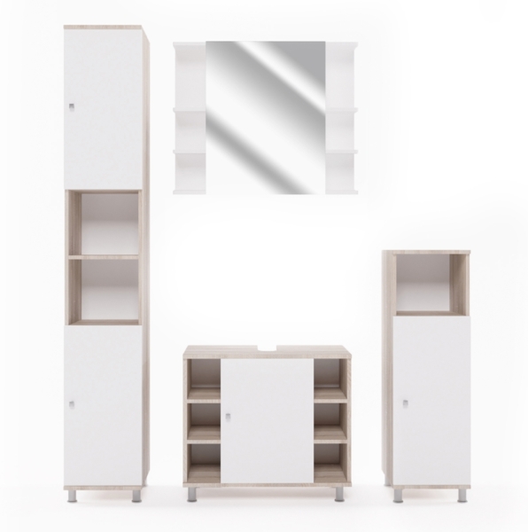 Vicco Badmöbel-Set Sonoma/Weiß 4 Teile, Fynn