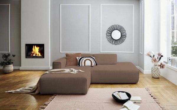 Home affaire Ecksofa Noord mit Kedernaht, Breite 227 cm, L-Form, Cord, Struktur, Webstoff, mit Wellenunterfederung, Massivholzrahmen