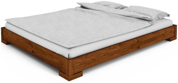 Bett Bento 2 aus Wildeiche massiv choco 140x200 cm ohne Kopfteil mit Holzbeinen