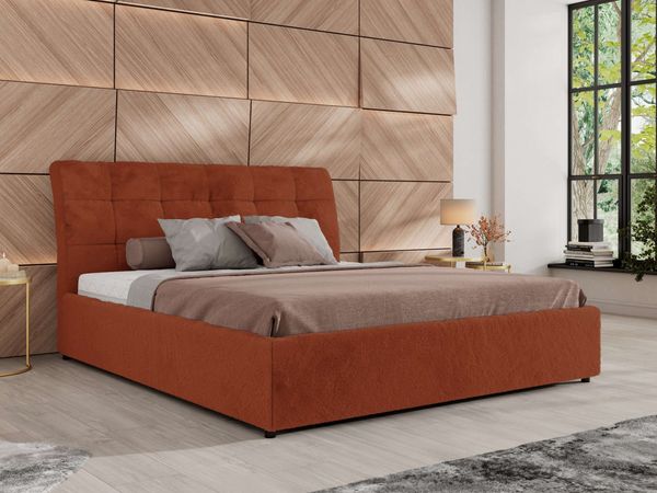 MKS Möbel 'Gala Classic' Polsterbett mit Bettkasten, Orange, 180 x 200 cm, Plüsch, Pocket | H3 - mittelfest