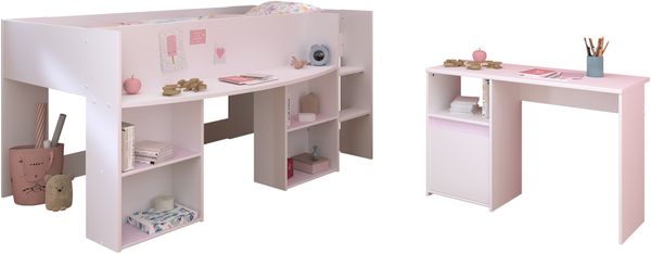 Jugendzimmer-Set >Pirouette 17< (2-teilig) in Weiss, mit drehbaren Elementen in Rosa oder Grau