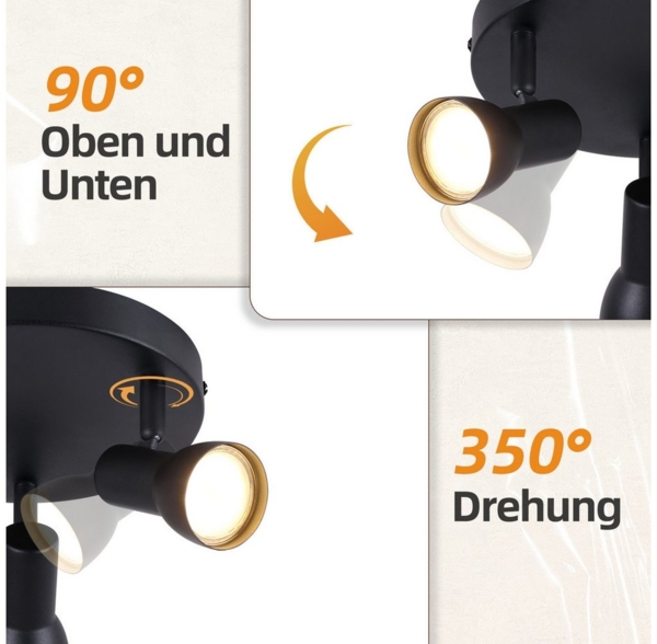 Nettlife Deckenstrahler Schwarz Innen GU10 Deckenleuchte 1/2/3 Flammig Flur Modern Metall, Schwenkbar 350°, LED wechselbar, Deckenspots für Schlafzimmer Wohnzimmer Küche Bild 2