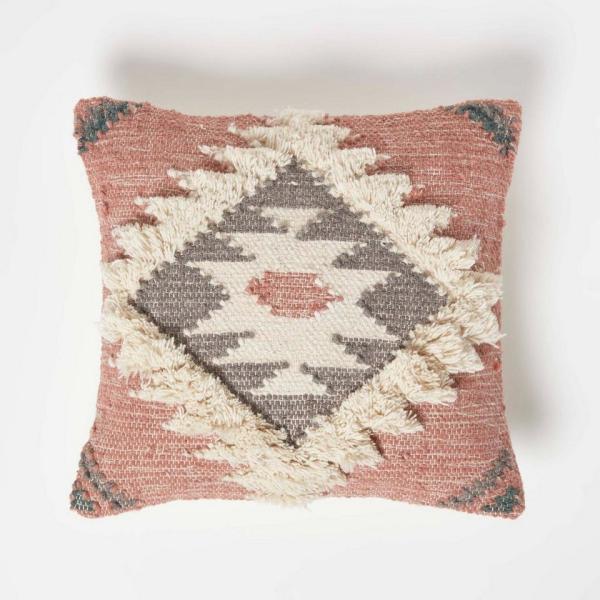 Homescapes Dekokissen Kelim Kissen Pali rosa-grau – Kissen 45 x 45 cm mit Füllung