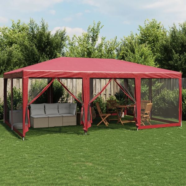 vidaXL Partyzelt mit 10 Mesh-Seitenteilen Rot 6x4 m HDPE 4010070