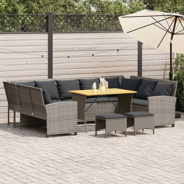 vidaXL 4-tlg. Garten-Sofagarnitur mit Kissen Grau Poly Rattan 3365339