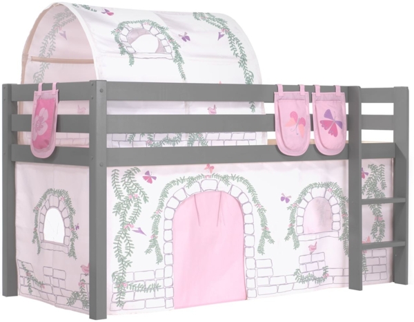 Kinderbett Karolina 210x114x106 Massivholz Grau Textilset Burg 4