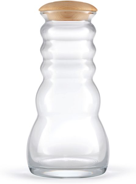 Krug Cadus 1l white - Blume des Lebens - Zirbenholzdeckel - mundgeblasen