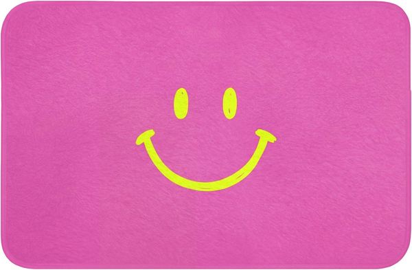 OnlyWow Badematte Smiley - Fröhlich - Rosa, Höhe 10 mm, Polyester, Rechteckig, Badezimmerteppich, Badteppich, Rutschfest, Badvorleger, Waschbar