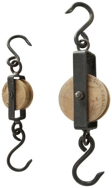 BOLTZE Garderobenhaken Garderobenhaken Wandhaken "Flaschenzug" aus Mangoholz und Metall SET
