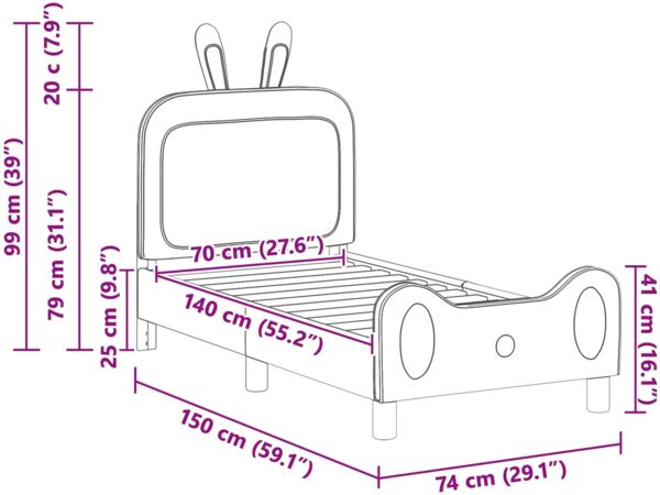 vidaXL Kinderbettgestell mit Kopfteil Hellgrau 70 x 140 cm PU 42011086 Bild 10