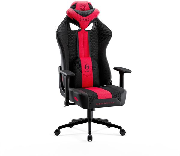 Diablo Chairs X-Player 2.0 Gaming-Stuhl ergonomischer Drehstuhl mit Höhenverstellung Memory Foam-Kopfstütze Lendenwirbelkissen Tilttech-System 58 x 35,5 x 117 cm Größe S Purpur-Anthrazit