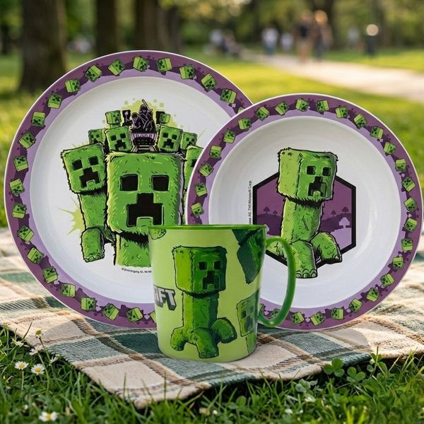 Minecraft Kindergeschirr-Set Minecraft Creeper Kinder Geschirr-Set 3 tlg Becher Teller Schüssel (3-tlg), 1 Personen