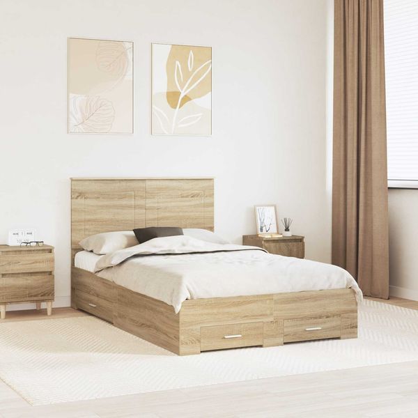 vidaXL Bettrahmen mit Kopfteil Sonoma-Eiche 135 x 190 cm Holzwerkstoff 3409660