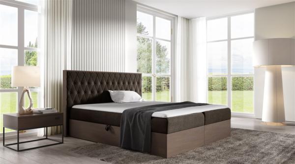 Boxspringbett Bett BROMIA 140x200 cm Dunkel Eiche Stoff Braun inkl. Bettkasten