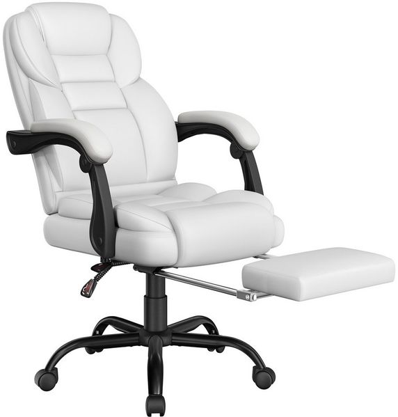 Yaheetech Chefsessel mit Fußstütze & adaptiven Armlehnenaus, Kunstleder, 70 x 60 x 110,5-119 cm, Weiß