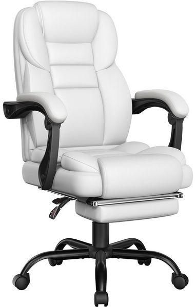 Yaheetech Chefsessel mit Fußstütze & adaptiven Armlehnenaus, Kunstleder, 70 x 60 x 110,5-119 cm, Weiß