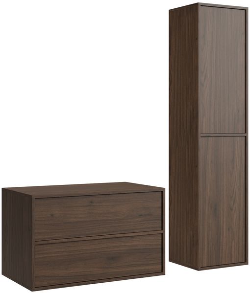 Badezimmermöbel Waschbeckenunterschrank Mali 80 cm – Walnuss Braun – Badezimmermöbel mit Hochschrank