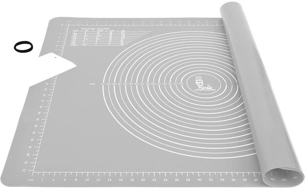 Große Silikon Backmatte XL 71x51cm Teigmatte mit Teigschneider - Grau