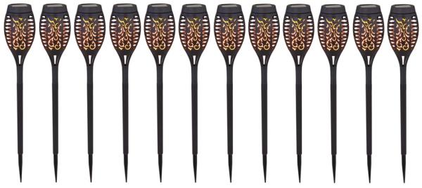 12er Set LED Solarleuchten, schwarz, Feuereffekt, H 51 cm