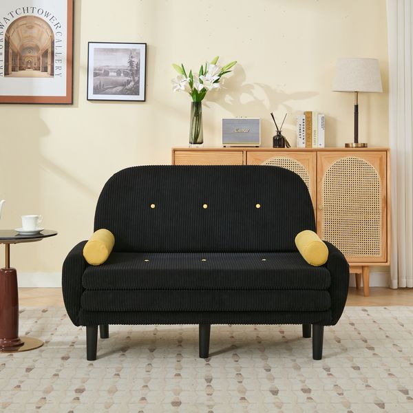 Loveseat-Sofa, Für Wohnzimmer als Daybed und Relaxsessel mit Stauraum, Cord, Schwarz