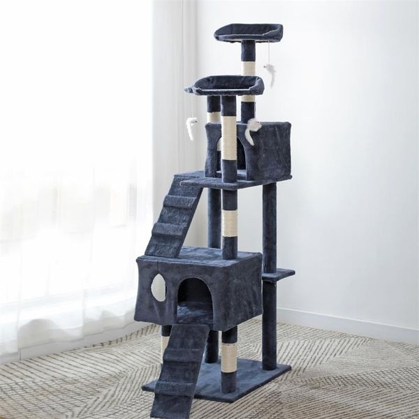 Kratzbaum Katzenbaum Katzenkratzbaum 170 cm Kletterbaum Spielbaum Dunkelgrau Bild 10