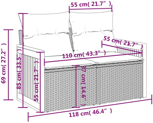 vidaXL 9-teiliges Gartensofa-Set mit Kissen, grau, Polyrattan 3228056 Bild 9
