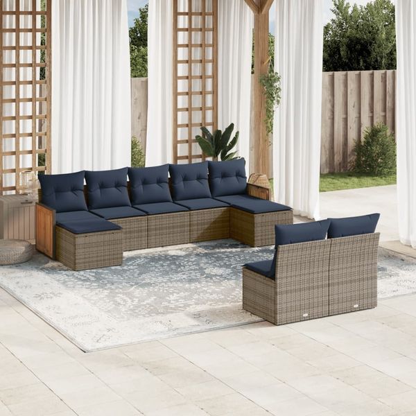 vidaXL 9-teiliges Gartensofa-Set mit Kissen, grau, Polyrattan 3228056