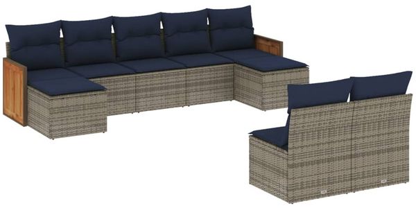 vidaXL 9-teiliges Gartensofa-Set mit Kissen, grau, Polyrattan 3228056 Bild 2