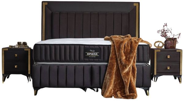 Villa Möbel Boxspringbett Opera (Bett Set, Bett Set aus Bettkasten, Kopfteil und Matratze), Bettkasten mit XXL Stauraum & Gasdruckfedern für einfache Handhabung