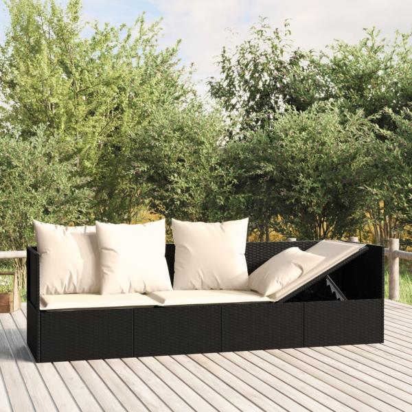 vidaXL Outdoor-Loungebett mit Kissen Schwarz Poly Rattan 319562