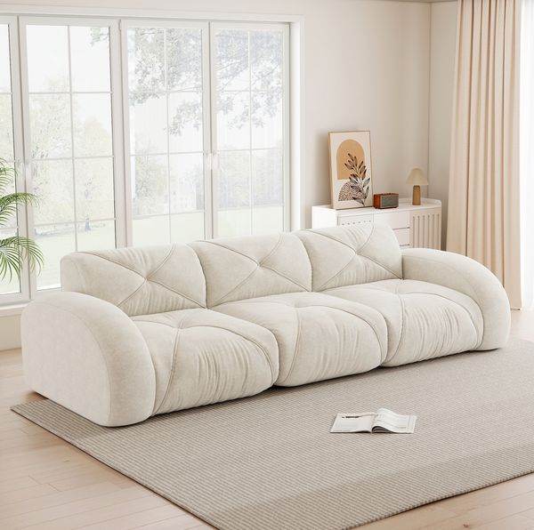 Modulsofa Chenille, rahmenloser 3-Sitzer, 281 x 95 x 76 cm, hellbeige